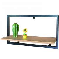 Rectangle  metal wire wall shelves metal with wood wall rack for display wall shelf