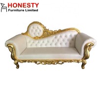 HC524 French Style Antique Hotel Long Two Seat Leather Chaise Lounge Sofa