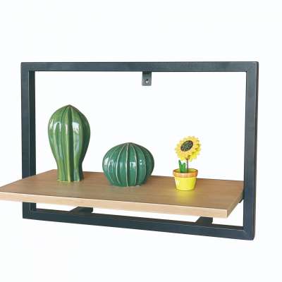 Decorative Metal wall rack display  wood wall shelf